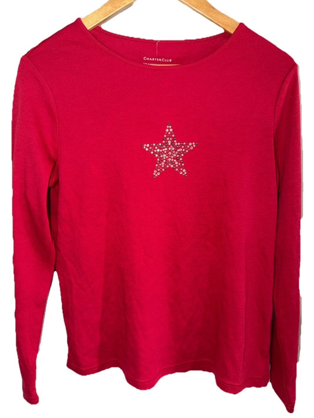 Charter Club 100% Pima Cotton Long Sleeve Red Top w/ Star Sz. M NWT!